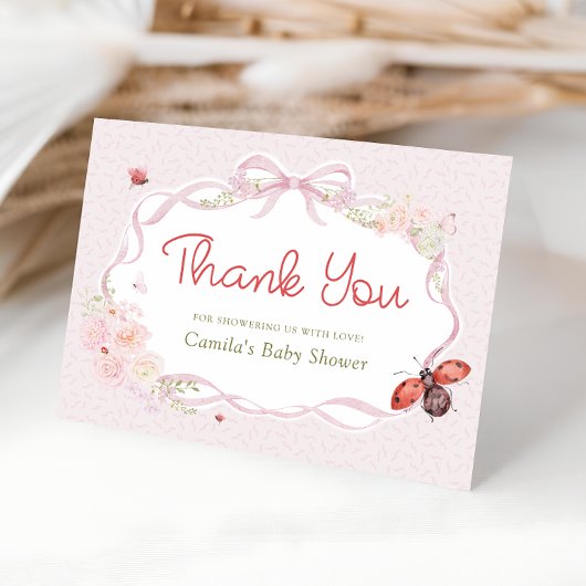 Little Love Bug Bow Baby Shower Thank You Card サンキューカード