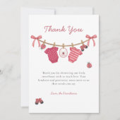 Little Love Bug Clothesline Baby Shower サンキューカード (正面)