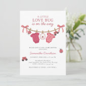 Little Love Bug Clothesline Baby Shower 招待状 (スタンド正面)