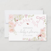 Little Love Bug Floral Bow Baby Shower Thank you サンキューカード (正面)