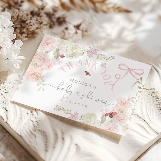 Little Love Bug Floral Bow Baby Shower Thank you サンキューカード