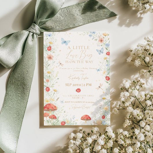 Little Love Bug Girl Baby Shower 招待状