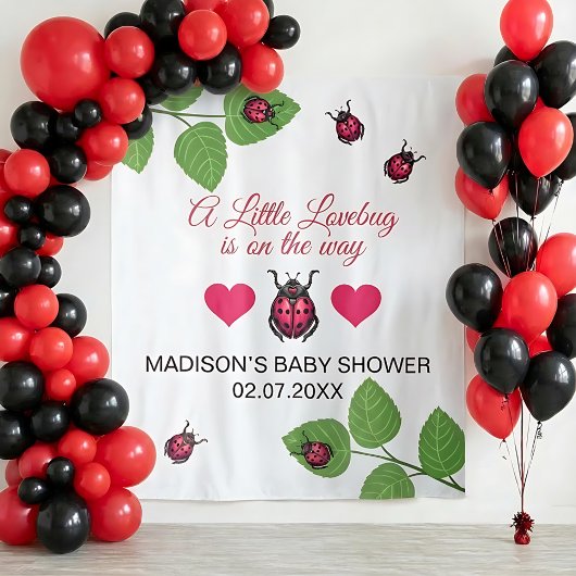 Little Love Bug Is On The Way Ladybug Baby Shower タペストリー