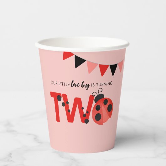 Little Love Bug is Turning Two Ladybug Paper Cups 紙コップ (正面)