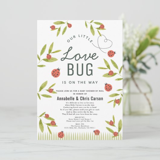 Little Love Bug Ladybug Baby Shower by Mail 招待状 (スタンド正面)