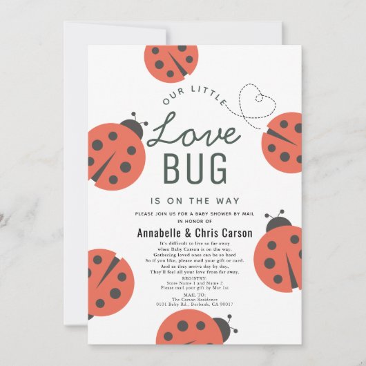 Little Love Bug Ladybug Baby Shower by Mail 招待状 (正面)