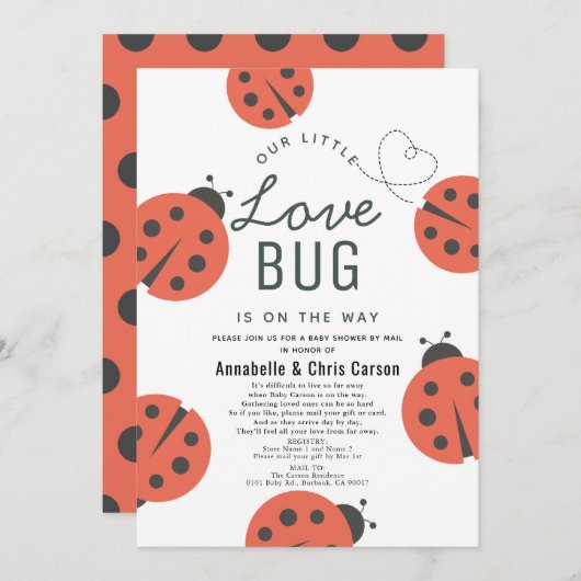 Little Love Bug Ladybug Baby Shower by Mail 招待状 (正面/裏面)