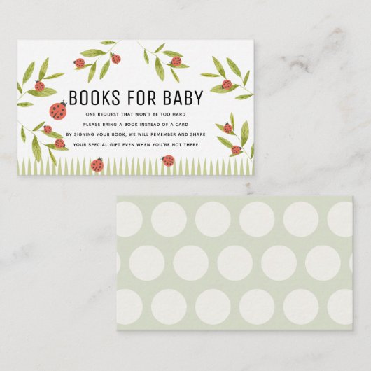 Little Love Bug Ladybug Books for Baby Shower エンクロージャーカード (正面/裏面)