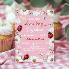 Little Love Bug Ladybug Daisy Floral Birthday 招待状