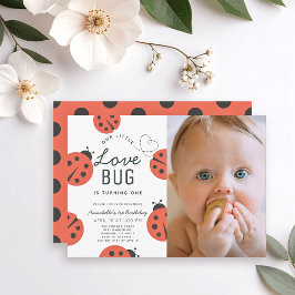 Little Love Bug Ladybug Girl 1stバースデーフォト 招待状