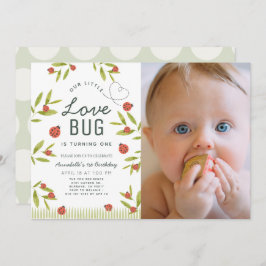 Little Love Bug Ladybug Girl Photo 1st Birthday In 招待状