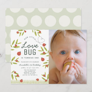 Little Love Bug Ladybug Girl Photo 1st Birthday In 招待状