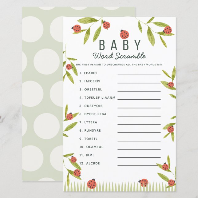 Little Love Bug Ladybug Green Baby Word Scramble (正面/裏面)