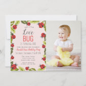 Little Love Bug Ladybug Kids 1st Birthday Photo In 招待状 (正面)