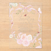 Little Love Bug Pink Bow Baby Shower アクリル招待状 (正面)