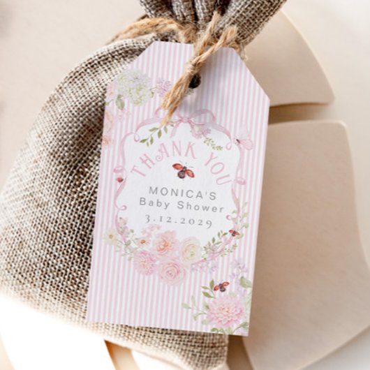 Little Love Bug Pink Bow Baby Shower Thank you ギフトタグ