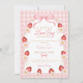 Little Love Bug Pink Gingham Girl Baby Shower 招待状 (正面)