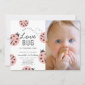 Little Love Bug Pink Ladybug 1st Birthday Photo 招待状 (正面)