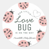 Little Love Bug Pink Ladybug Baby Shower ラウンドシール (正面)