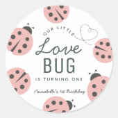 Little Love Bug Pink Ladybug Birthday ラウンドシール (正面)
