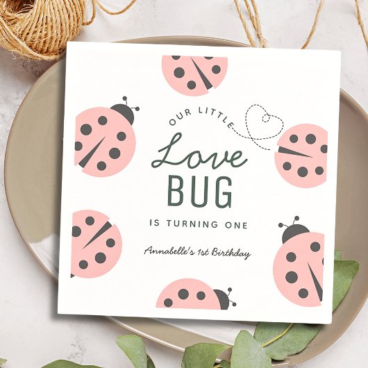 Little Love Bug Pink Ladybug Birthday Napkins スタンダードカクテルナプキン