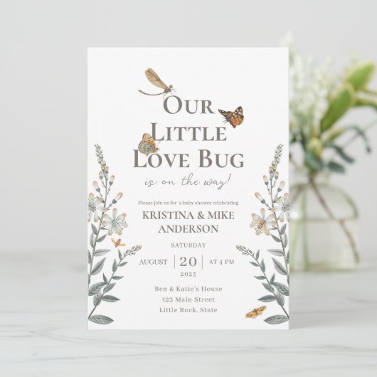 Little Love Bug QR Code Baby Shower Invitation 招待状 (スタンド正面)