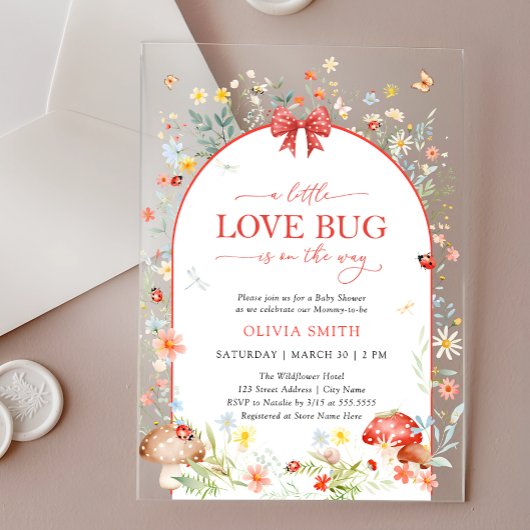 Little Love Bug Wildflower Baby Shower アクリル招待状