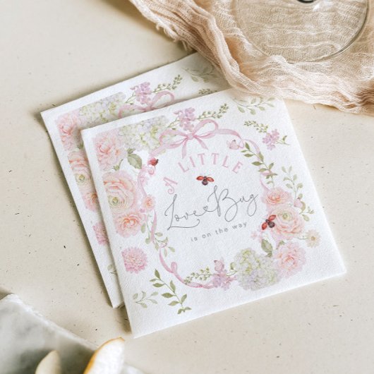 Little Love Bug Wildflower Pink Bow Baby Shower スタンダードカクテルナプキン