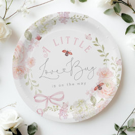 Little Love Bug Wildflower Pink Bow Baby Shower ペーパープレート