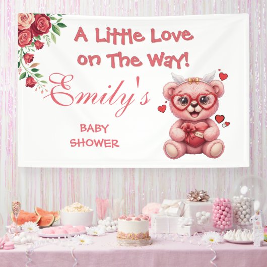 Little Love On The Way! Pink Baby Shower 横断幕 (パーティー)