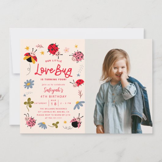 Little Lovebug Birthday Party写真 招待状 (正面)