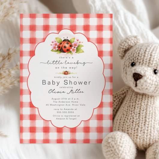 Little Lovebug Gingham Baby Shower  招待状