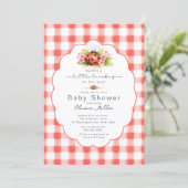 Little Lovebug Gingham Baby Shower  招待状 (スタンド正面)