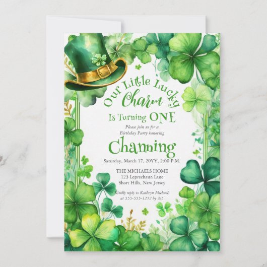 Little Lucky Charm St. Patrick’s Day 1st Birthday 招待状 (正面)