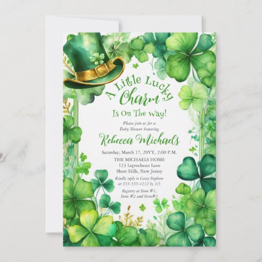 Little Lucky Charm St. Patrick’s Day Baby Shower 招待状 (正面)