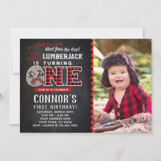 Little Lumberjack誕生日招待状と写真 招待状 (正面)