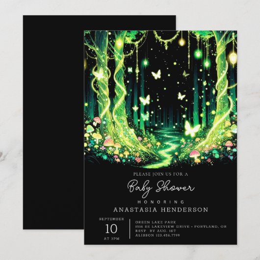  Little Magical Enchanted Forest Baby Shower  招待状 (正面/裏面)