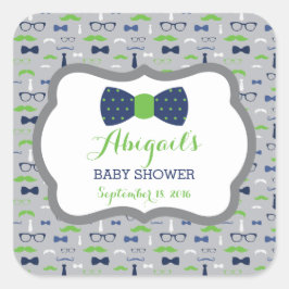 Little Man Baby Showerステッカー、青、緑、灰色 スクエアシール