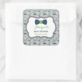 Little Man Baby Showerステッカー、青、緑、灰色 スクエアシール (バッグ)