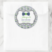 Little Man Baby Showerステッカー、青、緑、灰色 ラウンドシール (バッグ)