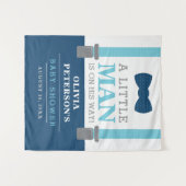 Little Man Baby Shower Backdrop, Navy, Baby Blue タペストリー (正面(横))