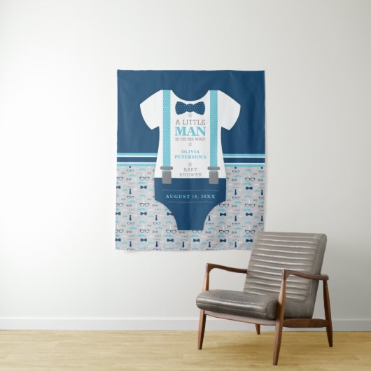 Little Man Baby Shower Backdrop, Navy, Gray タペストリー (インサイチュ)