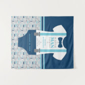 Little Man Baby Shower Backdrop, Navy, Gray タペストリー (正面(横))