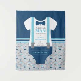 Little Man Baby Shower Backdrop, Navy, Gray タペストリー