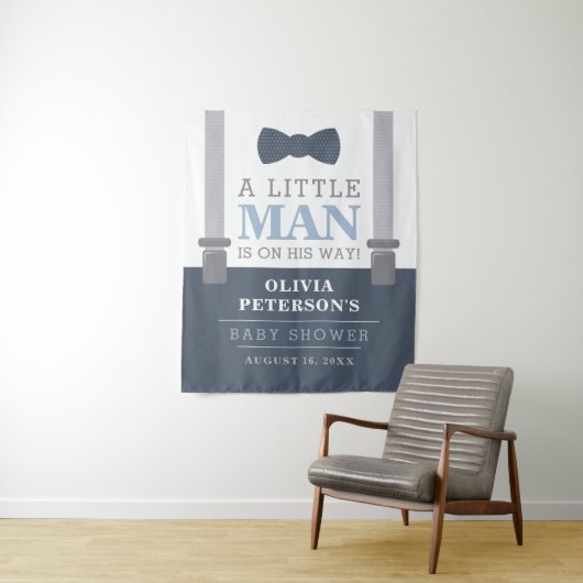 Little Man Baby Shower Backdrop, Navy, Gray タペストリー (インサイチュ)