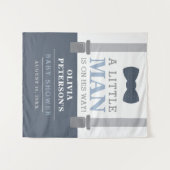 Little Man Baby Shower Backdrop, Navy, Gray タペストリー (正面(横))