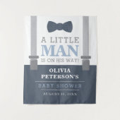Little Man Baby Shower Backdrop, Navy, Gray タペストリー (正面)