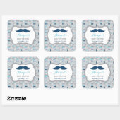 Little Man Baby Shower Sticker, Baby Blue, Navy スクエアシール (シート)