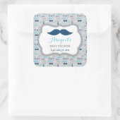 Little Man Baby Shower Sticker, Baby Blue, Navy スクエアシール (バッグ)