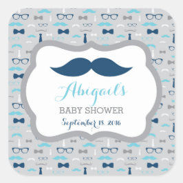 Little Man Baby Shower Sticker, Baby Blue, Navy スクエアシール